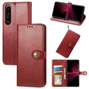For Sony Xperia 1 III Solid Color Leather Buckle Phone Case with Lanyard & Photo Frame & Card Slot & Wallet & Stand Function(Red) (OEM)
