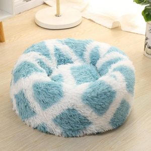 Long-haired Round Pet Kennel Warm Pet Bed, Specification: 40cm(Blue) (OEM)