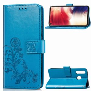 Lucky Clover Pressed Flowers Pattern Leather Case for Galaxy A8s, with Holder & Card Slots & Wallet & Hand Strap (Blue) (OEM)