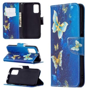 For Xiaomi Poco M3 Colored Drawing Pattern Horizontal Flip Leather Case with Holder & Card Slots & Wallet(Blue Butterfly) (OEM)