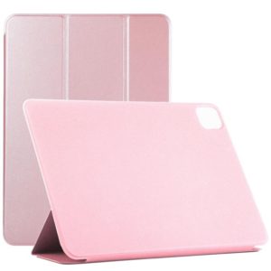 For iPad Pro 12.9 inch(2020) Horizontal Flip Ultra-thin Double-sided Clip Non-buckle Magnetic PU Leather Tablet Case With Three-folding Holder & Sleep / Wake-up Function(Rose Gold) (OEM)