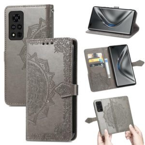 For Honor V40 5G Mandala Flower Embossed Horizontal Flip Leather Case with Bracket / Card Slot / Wallet / Lanyard(Grey) (OEM)