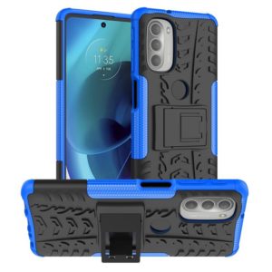 For Motorola Moto G51 5G Tire Texture TPU + PC Phone Case with Holder(Blue) (OEM)