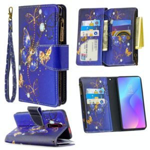 For Xiaomi Redmi K20 / Mi 9T Colored Drawing Pattern Zipper Horizontal Flip Leather Case with Holder & Card Slots & Wallet(Purple Butterfly) (OEM)