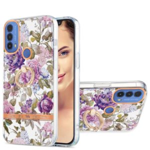 For Motorola Moto E20 / E30 / E40 Ring IMD Flowers TPU Phone Case(Purple Peony) (OEM)