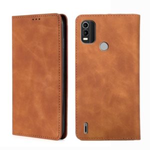 For Nokia C21 Plus Skin Feel Magnetic Horizontal Flip Leather Phone Case(Light Brown) (OEM)