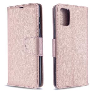 For Galaxy A71 Litchi Texture Pure Color Horizontal Flip PU Leather Case with Holder & Card Slots & Wallet & Lanyard(Rose Gold) (OEM)