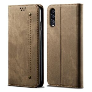 For Galaxy A50s / A50 / A30s Denim Texture Casual Style Horizontal Flip Leather Case with Holder & Card Slots & Wallet(Khaki) (OEM)
