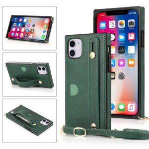 For iPhone 11 Wrist Strap PU+TPU Shockproof Protective Case with Crossbody Lanyard & Holder & Card Slot(Green) (OEM)