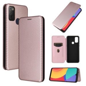For alcatel 1S (2021) Carbon Fiber Texture Horizontal Flip TPU + PC + PU Leather Case with Card Slot(Pink) (OEM)