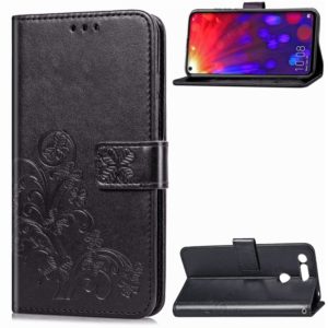 Lucky Clover Pressed Flowers Pattern Leather Case for Huawei V20, with Holder & Card Slots & Wallet & Hand Strap (Black) (OEM)