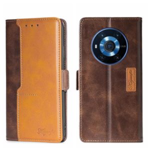 For Honor Magic3 Contrast Color Side Buckle Leather Phone Case(Dark Brown + Gold) (OEM)