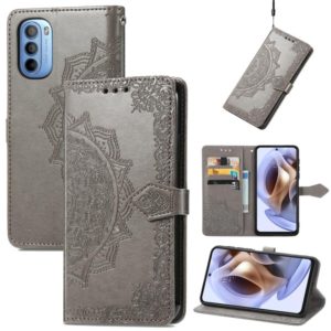 For Motorola Moto G31 Mandala Flower Embossed Flip Leather Phone Case(Grey) (OEM)