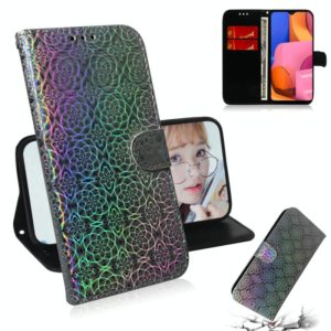 For Galaxy A20S Solid Color Colorful Magnetic Buckle Horizontal Flip PU Leather Case with Holder & Card Slots & Wallet & Lanyard(Silver) (OEM)