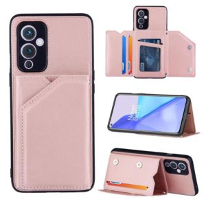 For OnePlus 9 Skin Feel PU + TPU + PC Back Cover Shockproof Case with Card Slots & Holder & Photo Frame(Rose Gold) (OEM)
