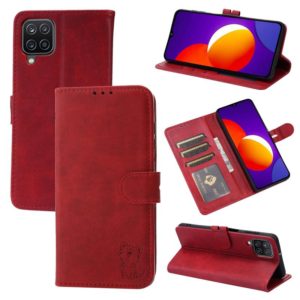 For Samsung Galaxy A22 4G Embossed Happy Cat Pattern Horizontal Flip Leather Case with Holder & Card Slots & Wallet(Red) (OEM)