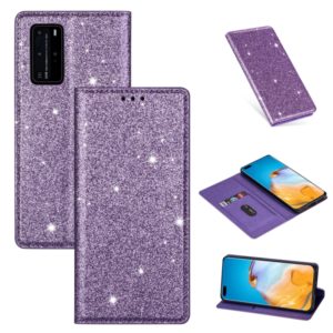 For Huawei P40 Ultrathin Glitter Magnetic Horizontal Flip Leather Case with Holder & Card Slots(Purple) (OEM)