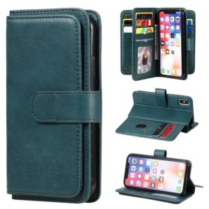 For iPhone XS / X Multifunctional Magnetic Copper Buckle Horizontal Flip Solid Color Leather Case with 10 Card Slots & Wallet & Holder & Photo Frame(Dark Green) (OEM)