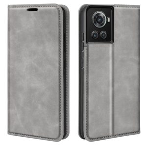 For OnePlus Ace / 10R Retro-skin Magnetic Suction Leather Phone Case(Grey) (OEM)