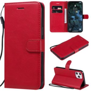 For iPhone 12 Pro Max Solid Color Horizontal Flip Protective Leather Case with Holder & Card Slots & Wallet & Photo Frame & Lanyard(Red) (OEM)