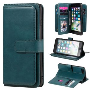For iPhone 8 Plus & 7 Plus Multifunctional Magnetic Copper Buckle Horizontal Flip Solid Color Leather Case with 10 Card Slots & Wallet & Holder & Photo Frame(Dark Green) (OEM)
