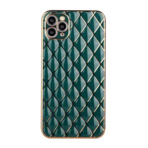 For iPhone 11 Pro Max Electroplated Rhombic Pattern Sheepskin TPU Protective Case (Dark Green) (OEM)
