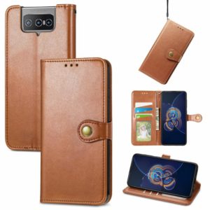 For Asus Zenfone 8 Flip Solid Color Leather Buckle Phone Case with Lanyard & Photo Frame & Card Slot & Wallet & Stand Function(Brwon) (OEM)