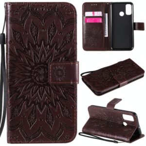 For Huawei P smart 2020 Embossed Sunflower Pattern Horizontal Flip PU Leather Case with Holder & Card Slots & Wallet & Lanyard(Brown) (OEM)