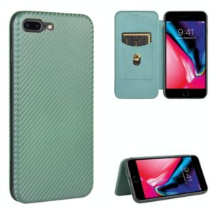 For iPhone 7 Plus / 8 Plus Carbon Fiber Texture Horizontal Flip TPU + PC + PU Leather Case with Card Slot(Green) (OEM)