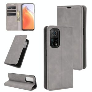 For Xiaomi Mi 10T / 10T Pro Retro-skin Business Magnetic Suction Leather Case with Holder & Card Slots & Wallet(Grey) (OEM)