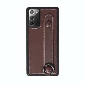 For Samsung Galaxy S20 Top Layer Cowhide Shockproof Protective Case with Wrist Strap Bracket(Coffee) (OEM)