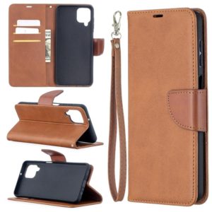 For Samsung Galaxy A12 Retro Lambskin Texture Pure Color Horizontal Flip PU Leather Case with Holder & Card Slots & Wallet & Lanyard(Brown) (OEM)