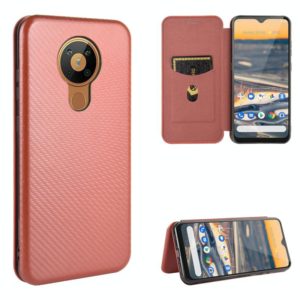 For Nokia 5.3 Carbon Fiber Texture Horizontal Flip TPU + PC + PU Leather Case with Card Slot(Brown) (OEM)