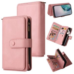 For OnePlus Nord N10 5G Skin Feel PU + TPU Horizontal Flip Leather Case With Holder & 15 Cards Slot & Wallet & Zipper Pocket & Lanyard(Pink) (OEM)