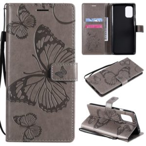 For OnePlus 8T 3D Butterflies Embossing Pattern Horizontal Flip Leather Case with Holder & Card Slot & Wallet(Grey) (OEM)
