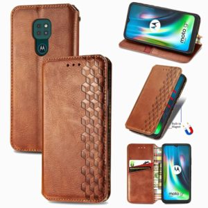 For Motorola Moto G9 Play Cubic Grid Pressed Horizontal Flip Magnetic PU Leather Case with Holder & Card Slots & Wallet(Brown) (OEM)