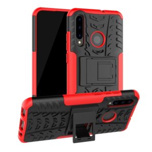 Tire Texture TPU+PC Shockproof Case for Huawei P Smart+ 2019, with Holder (Red) (OEM)