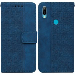 For Huawei Y6 2019 Geometric Embossed Leather Phone Case(Blue) (OEM)