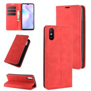 For Xiaomi Redmi 9A Retro-skin Business Magnetic Suction Leather Case with Holder & Card Slots & Wallet(Red) (OEM)