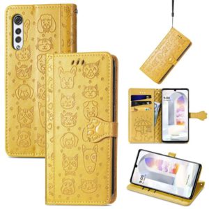 For LG Velvet 2 Pro Lovely Cat and Dog Embossing Pattern Horizontal Flip Leather Case , with Holder & Card Slots & Wallet & Cartoon Clasp & Lanyard(Yellow) (OEM)