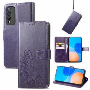 For Honor Play 5T Pro Four-leaf Clasp Embossed Leather Case with Lanyard & Card Slot & Wallet & Holder(Purple) (OEM)