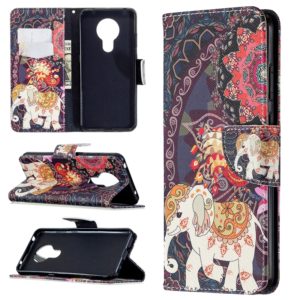 For Nokia 5.3 Colored Drawing Pattern Horizontal Flip Leather Case with Holder & Card Slots & Wallet(Flowers and Elephant) (OEM)