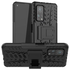 For Xiaomi Mi 10T / 10T Pro 5G Tire Texture Shockproof TPU+PC Protective Case with Holder(Black) (OEM)