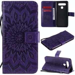 For LG K41S & K51S Pressed Printing Sunflower Pattern Horizontal Flip PU Leather Case Holder & Card Slots & Wallet & Lanyard(Purple) (OEM)