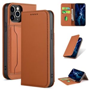 For iPhone 12 / 12 Pro Strong Magnetism Shockproof Horizontal Flip Liquid Feel Leather Case with Holder & Card Slots & Wallet(Brown) (OEM)
