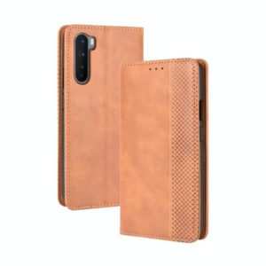 For OnePlus Nord Magnetic Buckle Retro Crazy Horse Texture Horizontal Flip Leather Case with Holder & Card Slots & Photo Frame(Brown) (OEM)