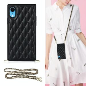 For iPhone XR Elegant Rhombic Pattern Microfiber Leather +TPU Shockproof Case with Crossbody Strap Chain(Black) (OEM)