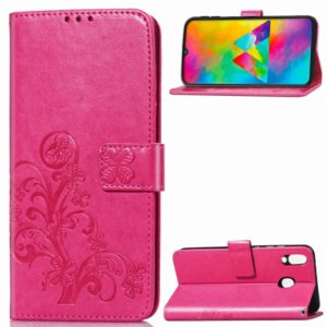 Lucky Clover Pressed Flowers Pattern Leather Case for Galaxy M20, with Holder & Card Slots & Wallet & Hand Strap (Rose Red) (OEM)