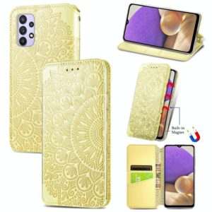 For Samsung Galaxy A32 5G Blooming Mandala Embossed Pattern Magnetic Horizontal Flip Leather Case with Holder & Card Slots & Wallet(Yellow) (OEM)