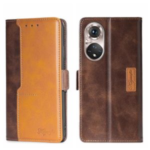 For Honor 50 Pro Contrast Color Side Buckle Leather Phone Case(Dark Brown + Gold) (OEM)